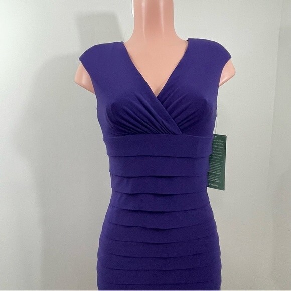 NWT American Living Purple Sheath Dress Ruched Fitted Size 2 Sleeveless - Picture 3 of 9